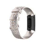 Fitbit Charge 3 &amp; 4 siliconen diamant pattern bandje - Maat: Large - Champagne goud