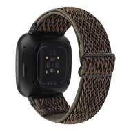 Fitbit Versa 3/4 &amp; Sense 1/2 Nylon loop bandje - Bruin met donkergroen