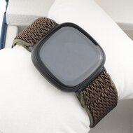 Fitbit Versa 3/4 &amp; Sense 1/2 Nylon loop bandje - Bruin met donkergroen