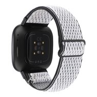 Fitbit Versa 3/4 &amp; Sense 1/2 Nylon loop bandje - Wit met zwart