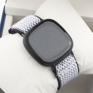 Fitbit Versa 3/4 &amp; Sense 1/2 Nylon loop bandje - Wit met zwart