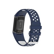 FitBit Charge 5 &amp; 6 Sportbandje met gesp - Donkerblauw / wit - Tweekleurig - Maat: L