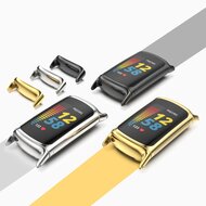 FitBit Charge 5 &amp; 6 Extra soft siliconen bandje - Lichtgrijs + gouden connector