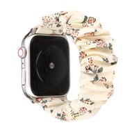 Elastisch scrunchie nylon bandje - Bloemenprint licht - Geschikt voor Apple Watch 38mm / 40mm / 41mm / 42mm