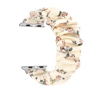Elastisch scrunchie nylon bandje - Bloemenprint licht - Geschikt voor Apple Watch 38mm / 40mm / 41mm / 42mm