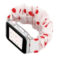 Elastisch scrunchie nylon bandje - Rode stippen - Geschikt voor Apple Watch 38mm / 40mm / 41mm / 42mm