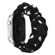 Elastisch scrunchie nylon bandje - Zwart met witte stippen - Geschikt voor Apple Watch 44mm / 45mm&nbsp;/ 46mm / 49mm