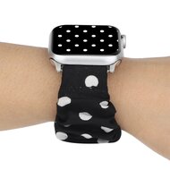 Elastisch scrunchie nylon bandje - Zwart met witte stippen - Geschikt voor Apple Watch 44mm / 45mm&nbsp;/ 46mm / 49mm