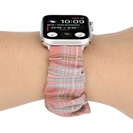 Elastisch scrunchie nylon bandje - Lichtrood / blauw - Geschikt voor Apple Watch 44mm / 45mm&nbsp;/ 46mm / 49mm