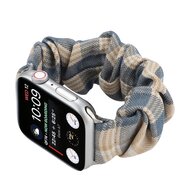 Elastisch scrunchie nylon bandje - Khaki / Donkerblauw - Geschikt voor Apple Watch 44mm / 45mm&nbsp;/ 46mm / 49mm