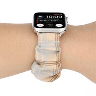 Elastisch scrunchie nylon bandje - Khaki / Lichtblauw - Geschikt voor Apple Watch 44mm / 45mm&nbsp;/ 46mm / 49mm