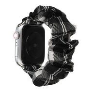 Elastisch scrunchie nylon bandje - Zwart / Wit - Geschikt voor Apple Watch 44mm / 45mm&nbsp;/ 46mm / 49mm