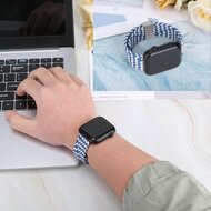 Braided nylon bandje - Blauw / Wit  - Geschikt voor Apple Watch 38mm / 40mm / 41mm / 42mm