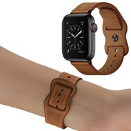 Leren bandje dubbele lus - Donkerbruin - Geschikt voor Apple Watch 38mm / 40mm / 41mm / 42mm