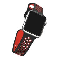 Sportbandje - Maat: S/M - Zwart + Rood - Geschikt voor Apple Watch 38mm / 40mm / 41mm / 42mm
