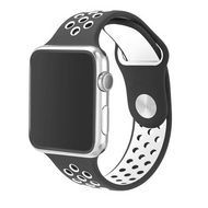 Sportbandje - Maat: M/L - Zwart + Wit - Geschikt voor Apple Watch 44mm / 45mm&nbsp;/ 46mm / 49mm