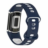 FitBit Charge 5 &amp; 6 Sportbandje met dubbele lus - Donkerblauw / wit - Tweekleurig - Maat: L