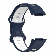 FitBit Charge 5 &amp; 6 Sportbandje met dubbele lus - Donkerblauw / wit - Tweekleurig - Maat: L