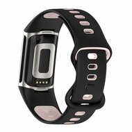 FitBit Charge 5 &amp; 6 Sportbandje met dubbele lus - Zwart / roze - Tweekleurig - Maat: L