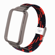 Braided nylon bandje met case - Zwart met rood - Xiaomi Smart band 7 Pro