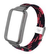 Braided nylon bandje met case - Zwart met rood - Xiaomi Smart band 7 Pro