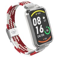 Braided nylon bandje met case - Rood met wit - Xiaomi Smart band 7 Pro