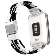 Braided nylon bandje met case - Zwart met wit - Xiaomi Smart band 7 Pro