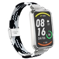 Braided nylon bandje met case - Zwart met wit - Xiaomi Smart band 7 Pro