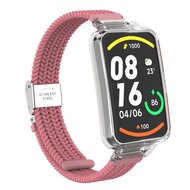 Braided nylon bandje met case - Roze - Xiaomi Smart band 7 Pro