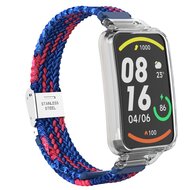Braided nylon bandje met case - Blauw met rood - Xiaomi Smart band 7 Pro
