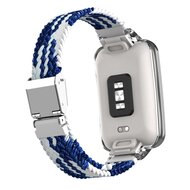 Braided nylon bandje met case - Blauw met wit - Xiaomi Smart band 7 Pro
