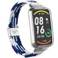 Braided nylon bandje met case - Blauw met wit - Xiaomi Smart band 7 Pro