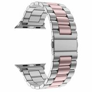 Stalen schakelband - Zilver met ros&eacute; pink - Geschikt voor Apple watch 38mm / 40mm / 41mm / 42mm