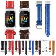 Fitbit Charge 5 &amp; 6 bandje - Echt leer - Donkerbruin