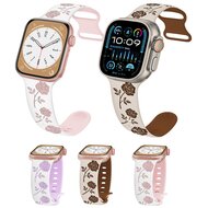 Siliconen bandje met rozen - Sterrenlicht / bruin  - Geschikt voor Apple Watch 44mm / 45mm&nbsp;/ 46mm / 49mm