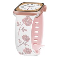 Siliconen bandje met rozen - Wit / roze  - Geschikt voor Apple Watch 44mm / 45mm&nbsp;/ 46mm / 49mm