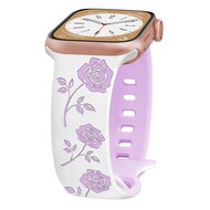 Siliconen bandje met rozen - Wit / paars  - Geschikt voor Apple Watch 38mm / 40mm / 41mm / 42mm