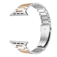 Stalen schakelband - Zilver met champagne goud - Geschikt voor Apple watch 38mm / 40mm / 41mm / 42mm