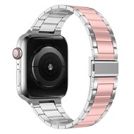 Stalen schakelband - Zilver met ros&eacute; - Geschikt voor Apple watch 44mm / 45mm&nbsp;/ 46mm / 49mm