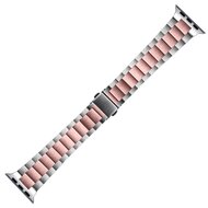 Stalen schakelband - Zilver met ros&eacute; - Geschikt voor Apple watch 44mm / 45mm&nbsp;/ 46mm / 49mm