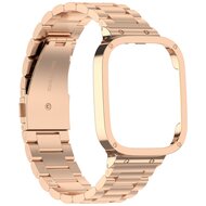 Stalen schakelband met case - Ros&eacute; / champagne goud - Xiaomi Redmi Watch 3
