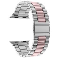 Stalen schakelband - Zilver met ros&eacute; pink - Geschikt voor Apple watch 44mm / 45mm&nbsp;/ 46mm / 49mm