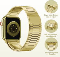 Magnetische stalen band - Zeer sterke magneet - Goud - Geschikt voor Apple Watch 44mm / 45mm&nbsp;/ 46mm / 49mm