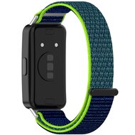 Sport loop nylon bandje - Donkerblauw met groen - Huawei Band 10 / 9 / 8