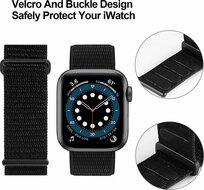 Nylon sport loop band - Zwart - Extra sterke klittenbandsluiting - Geschikt voor Apple Watch 44mm / 45mm&nbsp;/ 46mm / 49mm