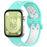 Tweekleurige siliconen band - Turquoise met wit - Huawei Watch Fit 3 / Fit 4