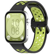 Tweekleurige siliconen band - Zwart met groen - Huawei Watch Fit 3 / Fit 4