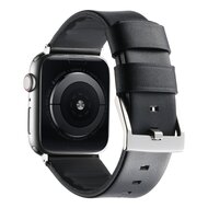 Leer + siliconen band - Zwart + zilveren aansluiting en gesp - Geschikt voor Apple Watch 44mm / 45mm&nbsp;/ 46mm / 49mm