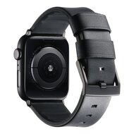 Leer + siliconen band - Zwart + zwarte aansluiting en gesp - Geschikt voor Apple Watch 44mm / 45mm&nbsp;/ 46mm / 49mm