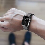 Leer + siliconen band - Zwart + zwarte aansluiting en gesp - Geschikt voor Apple Watch 44mm / 45mm&nbsp;/ 46mm / 49mm